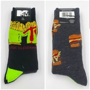 2 Pair MTV Themed Socks, Novelty Retro